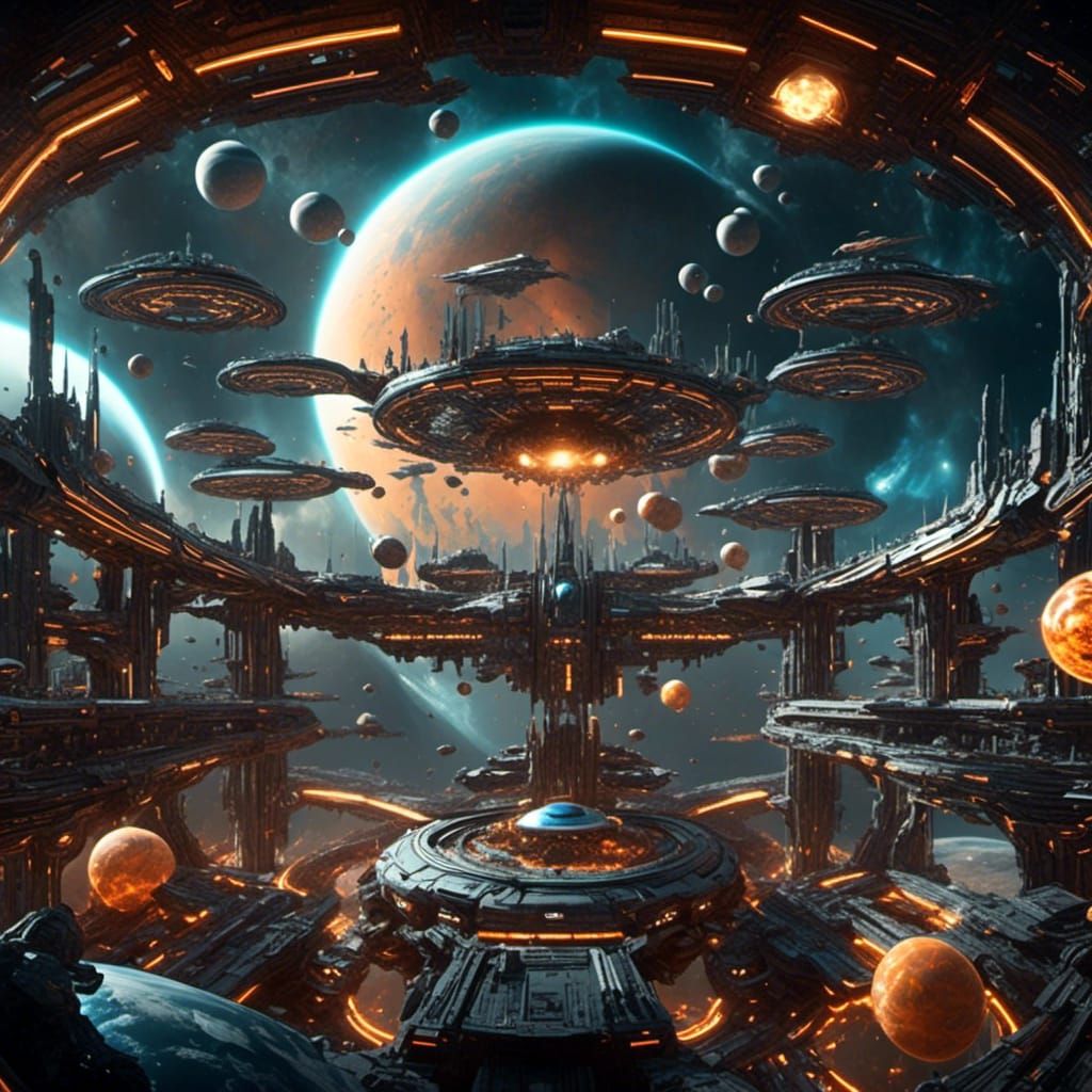 Space Station Orbiting Saturn in Greg Rutkowski Style