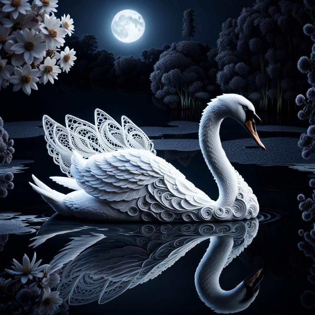 Lace Swan on Pond in High Quality CGI