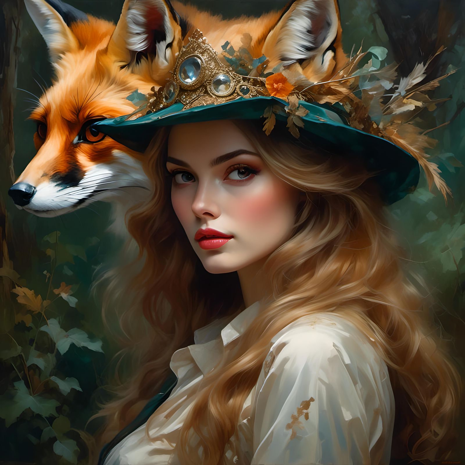 Fox Portrait in Detailed Illustrative Style