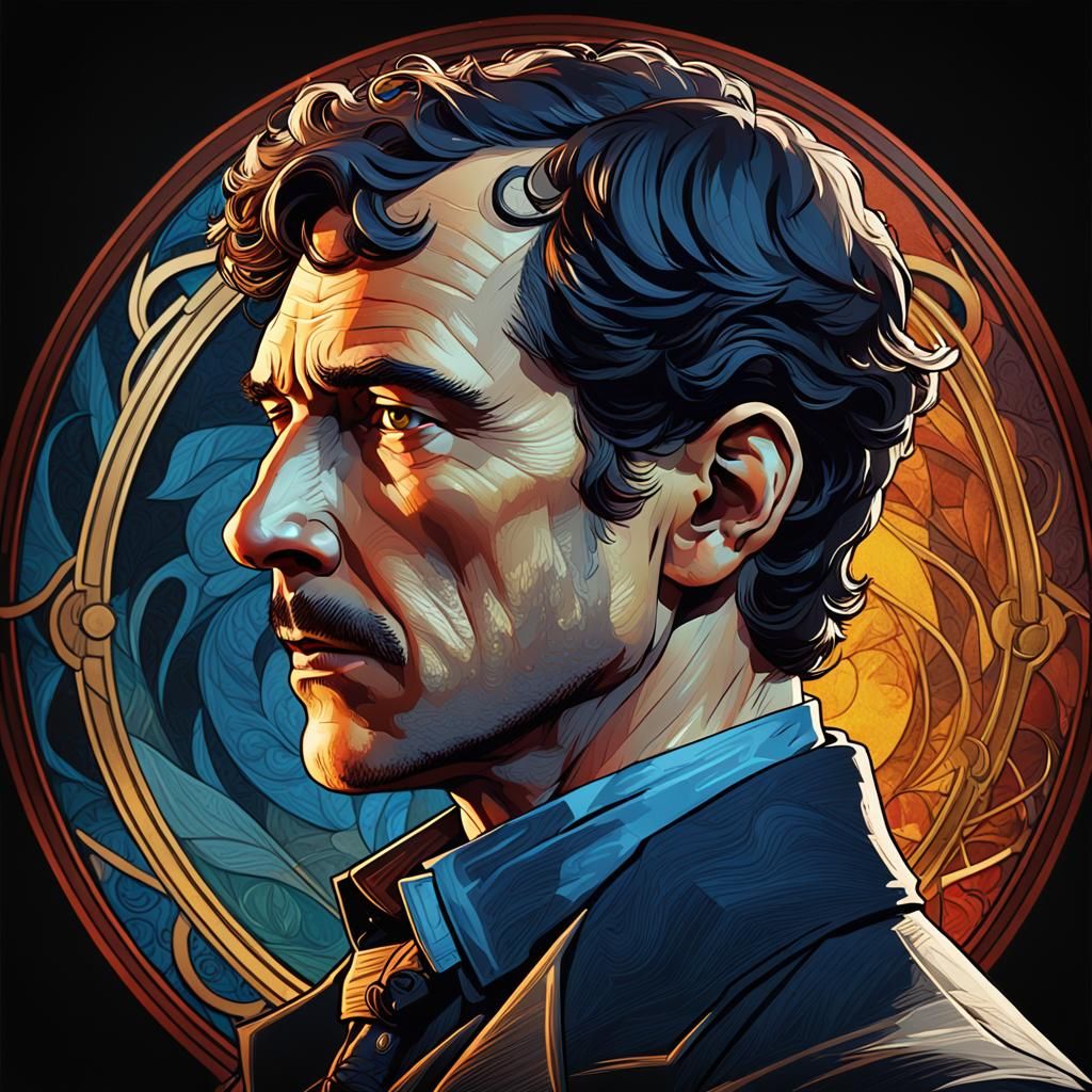 Sherlock Holmes Portrait in Art Nouveau Hyperrealism