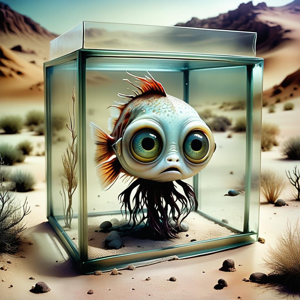 Fish with Enormous Eyes in Desert Glass Box