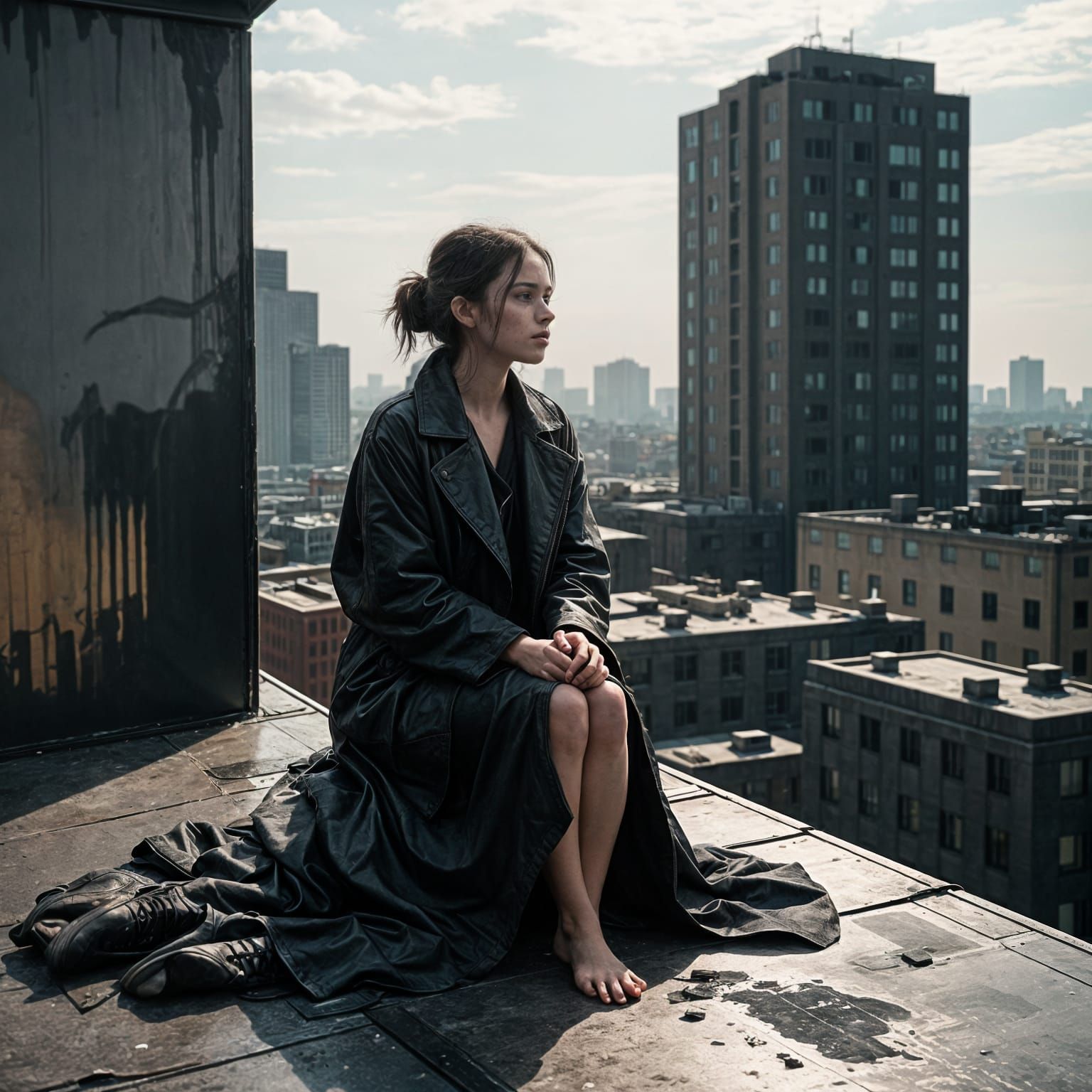 Moody Woman on Rooftop, Film Noir Style
