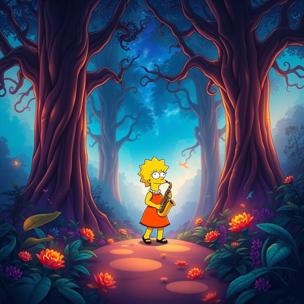 Mystical Lisa Simpson in Vibrant Dreamland