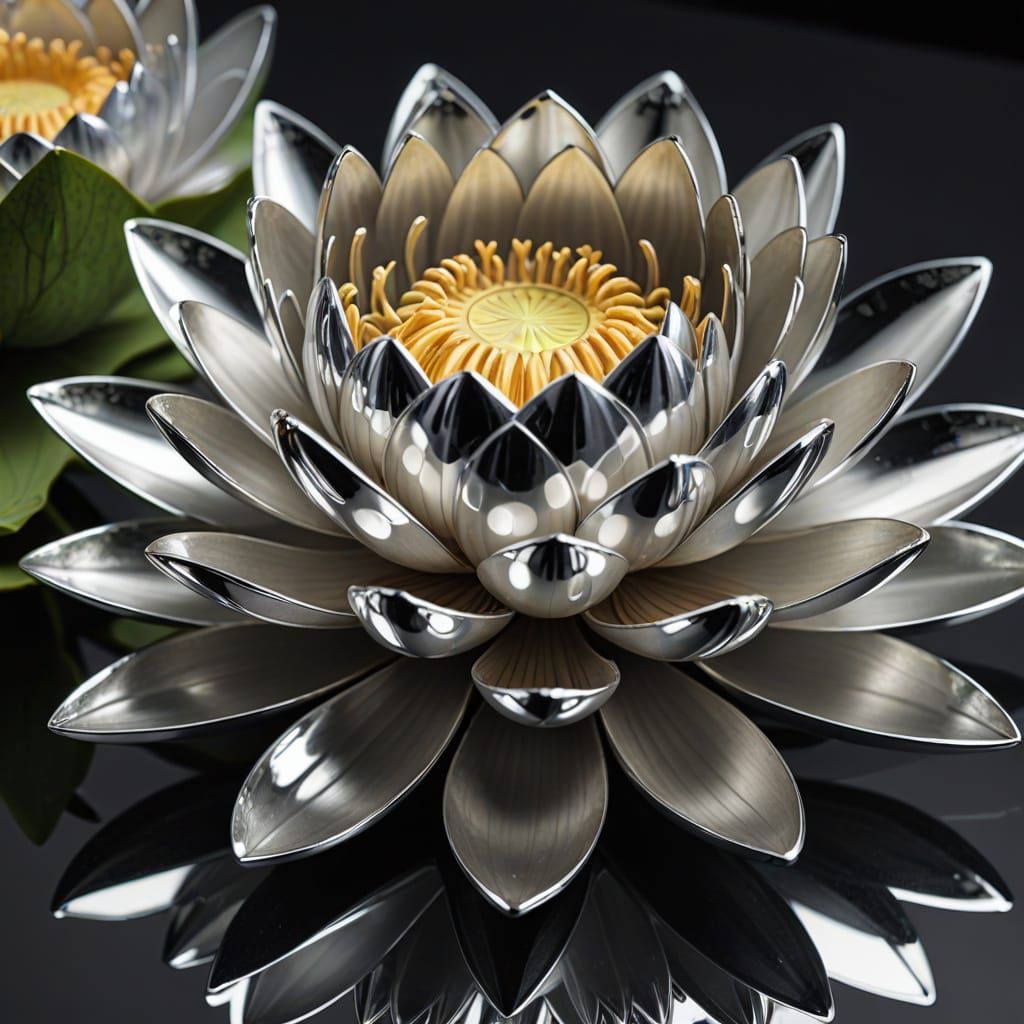 Surreal Still Life of Chrome Lotus in Macro