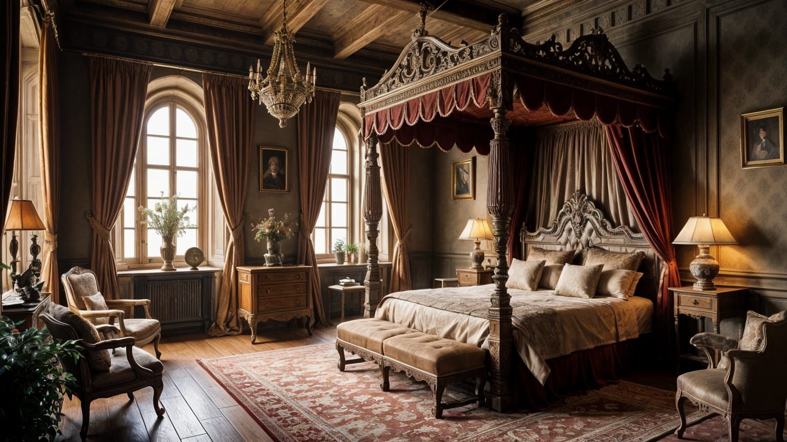Royal Castle Bedroom with Four-Poster Bed