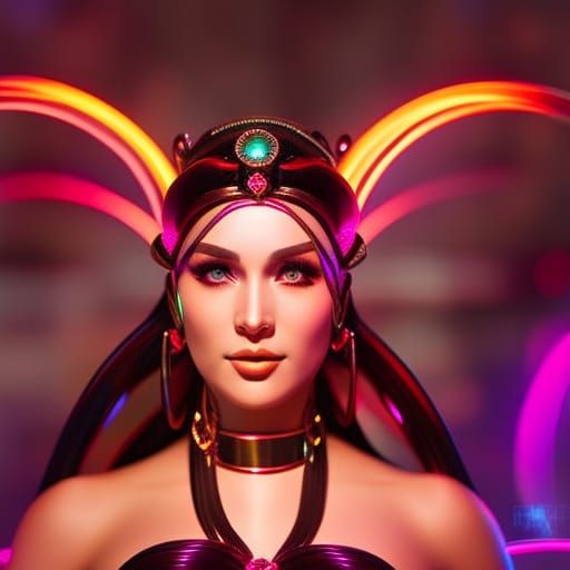 An attractive street dancer in Las Vegas with neon lights