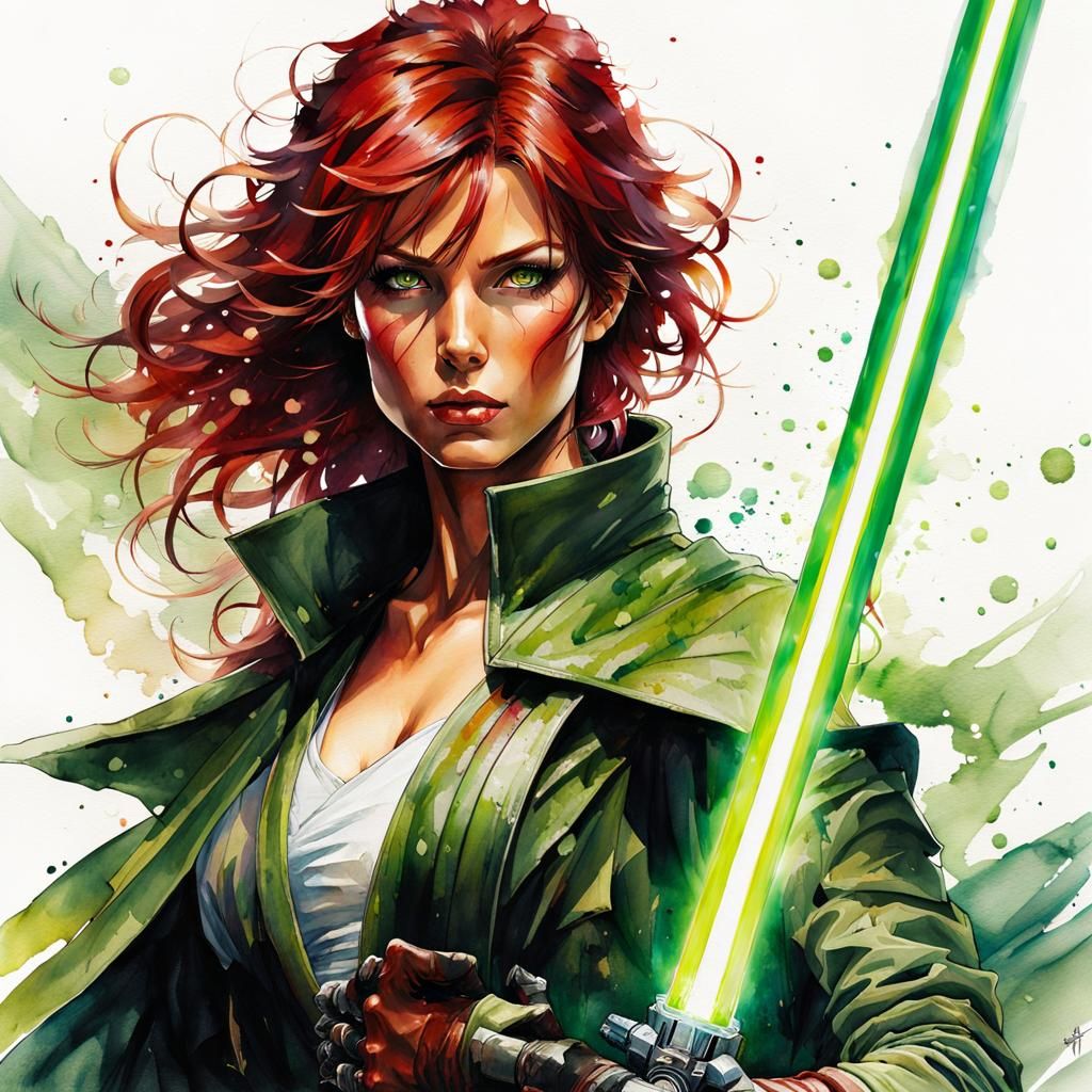 Anime masterpiece, full-body Rachel Summers, Jedi Knight, ho...