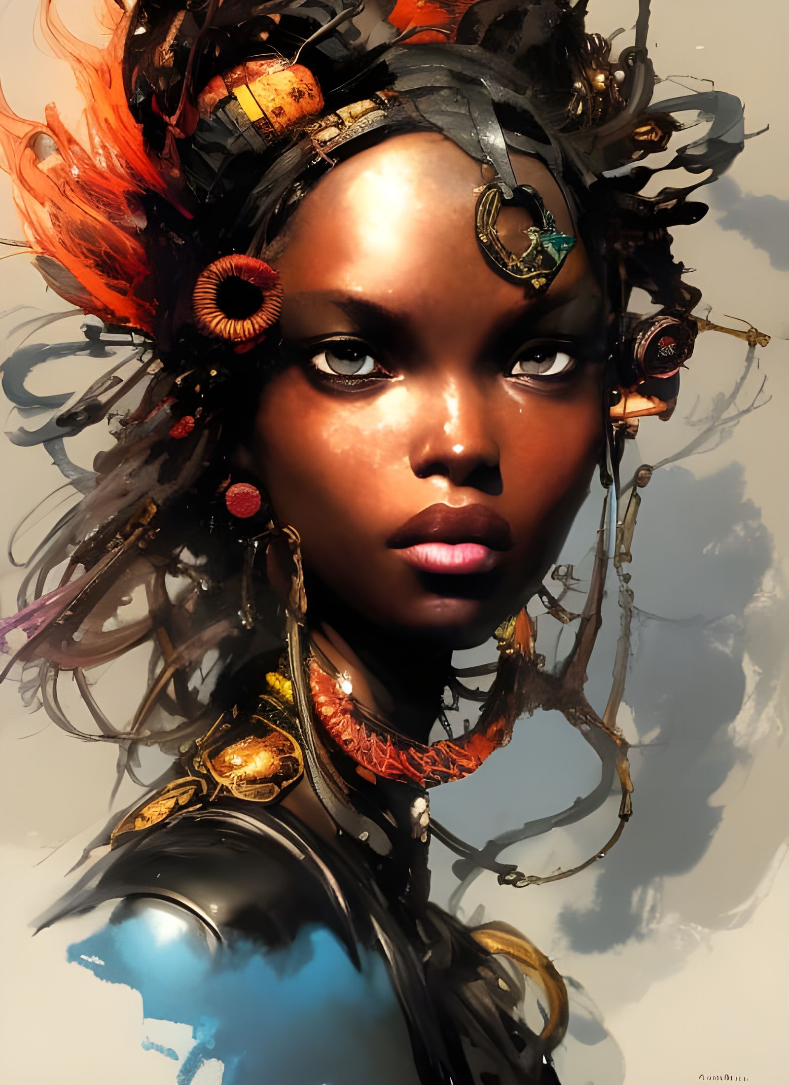 Fiery Black Princess Portrait: Matte Painting Masterpiece