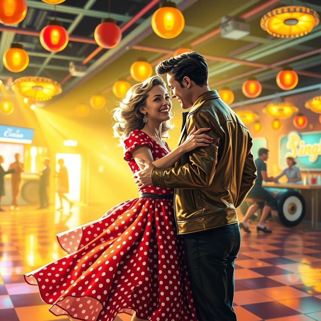 Couple Dancing Rock 'n' Roll in 1950s Style