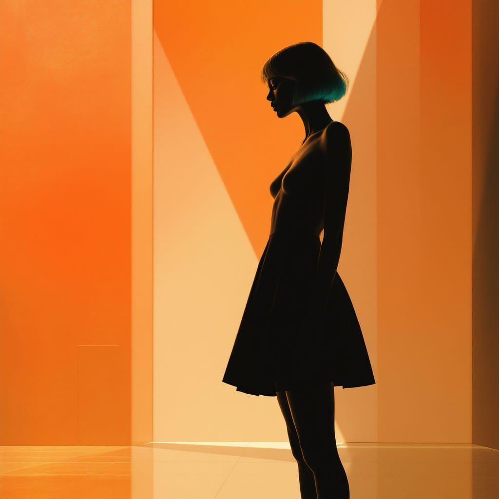 Blond Pin-Up with Teal Hair in Radiant Geometric Style