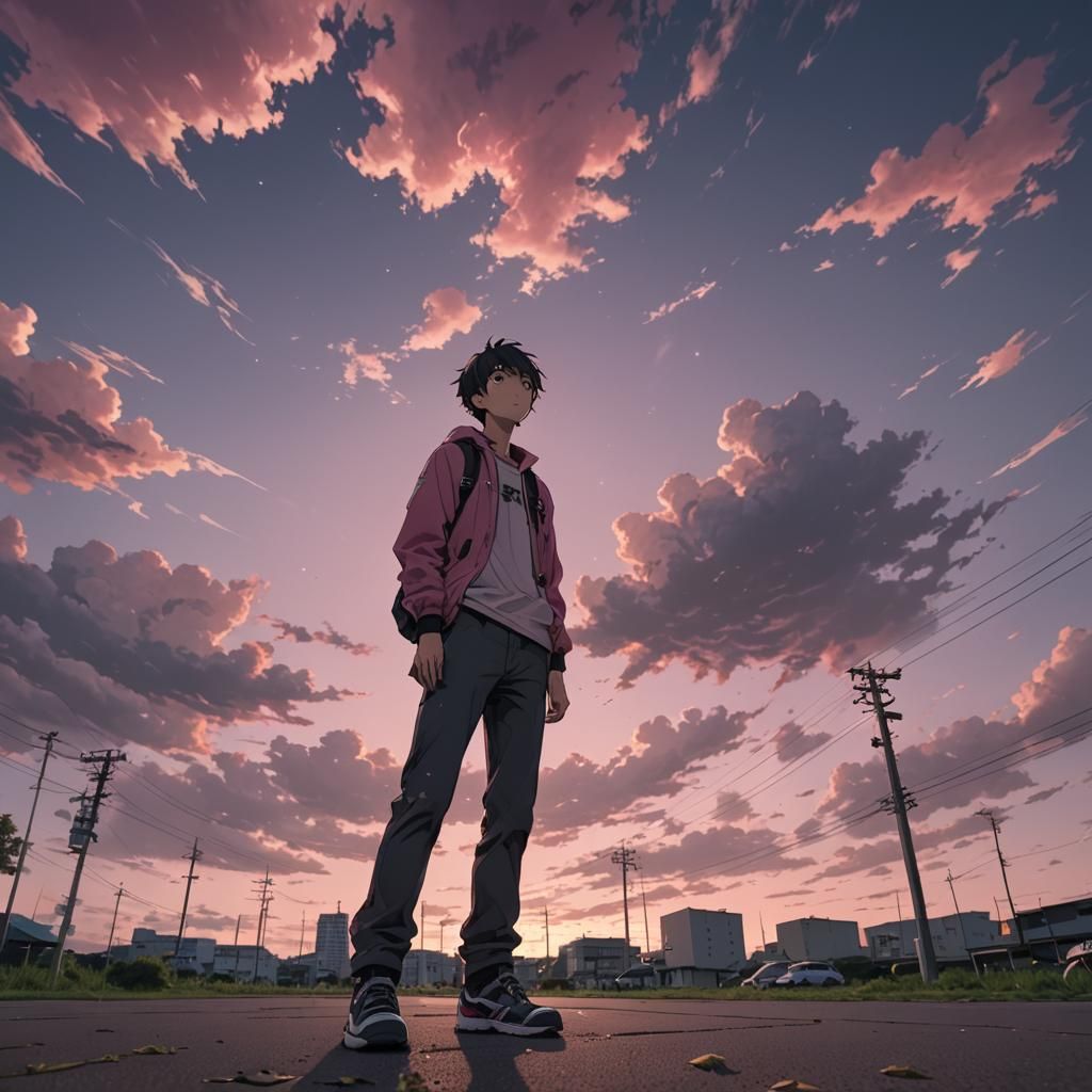 Anime Guy Gazing at Moody Dusk Sky