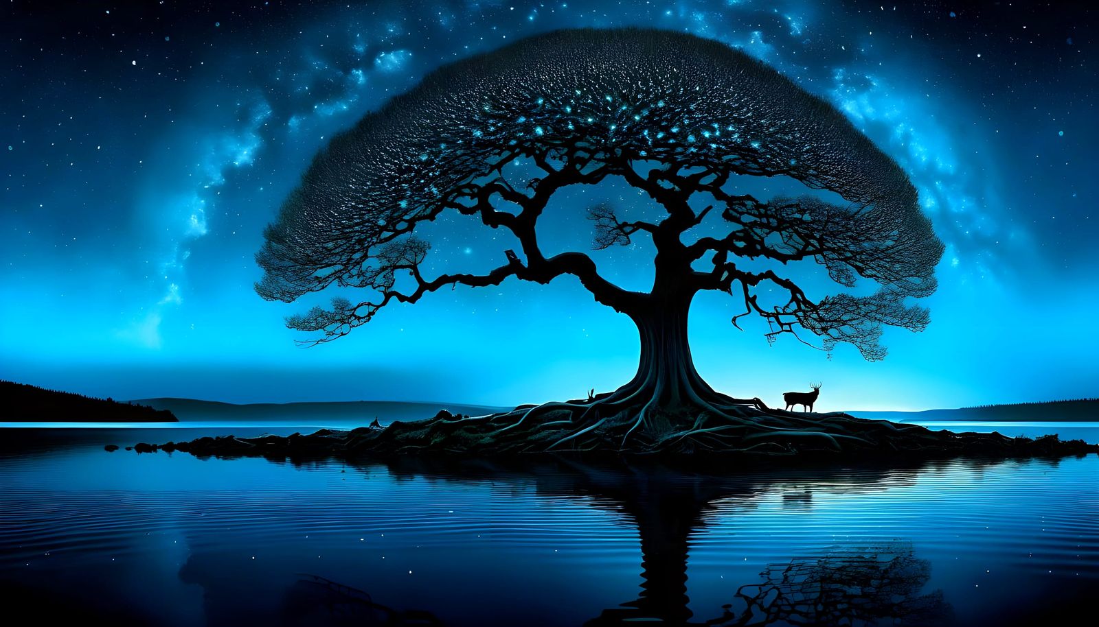 Ethereal Bioluminescent Tree Shines in an Infinity Pool Unde...