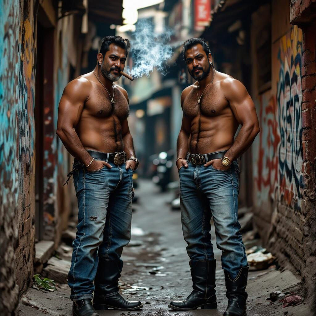 Confident Biker Daddies in Dimly Lit Alley