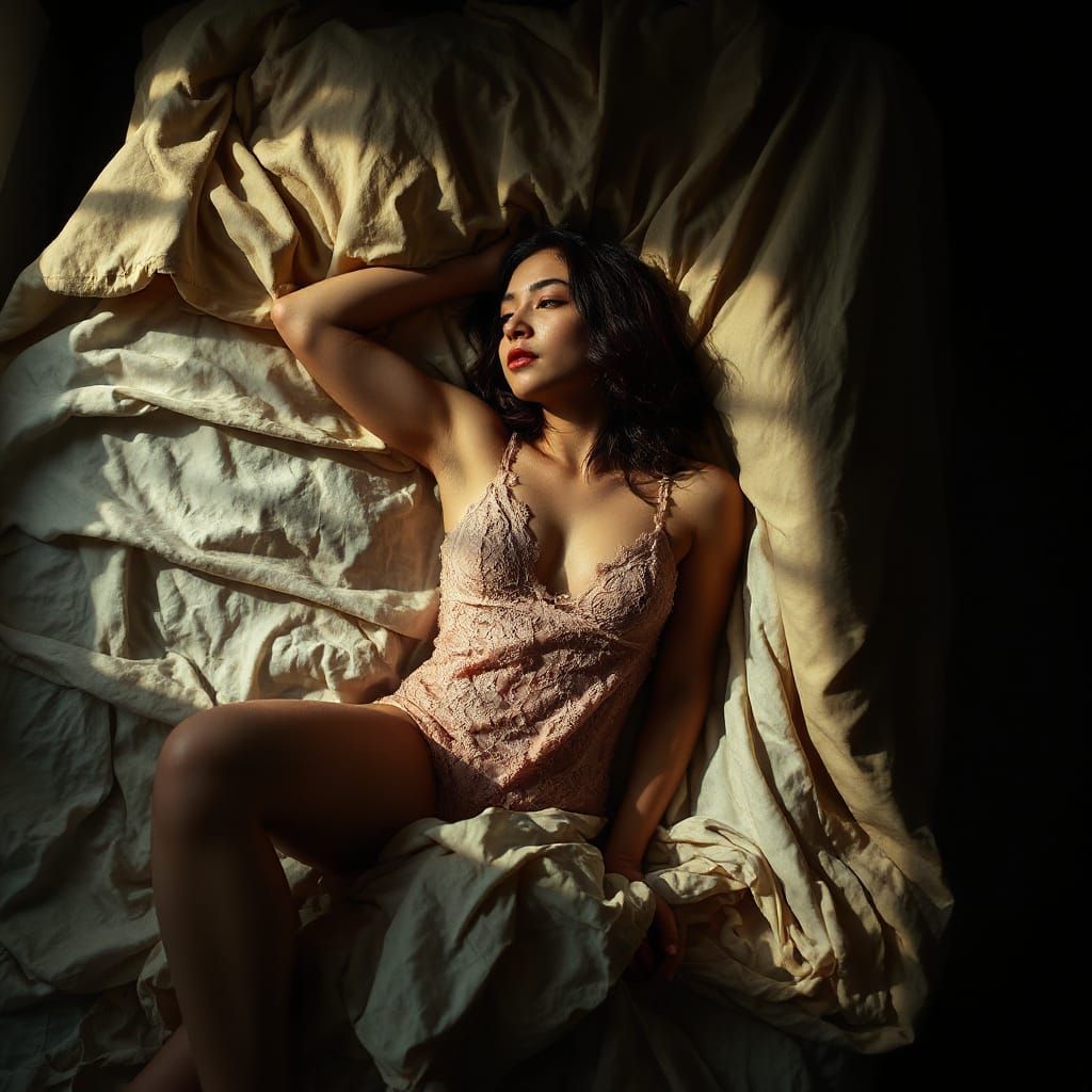Sensual Woman in Laces with Chiaroscuro Lighting
