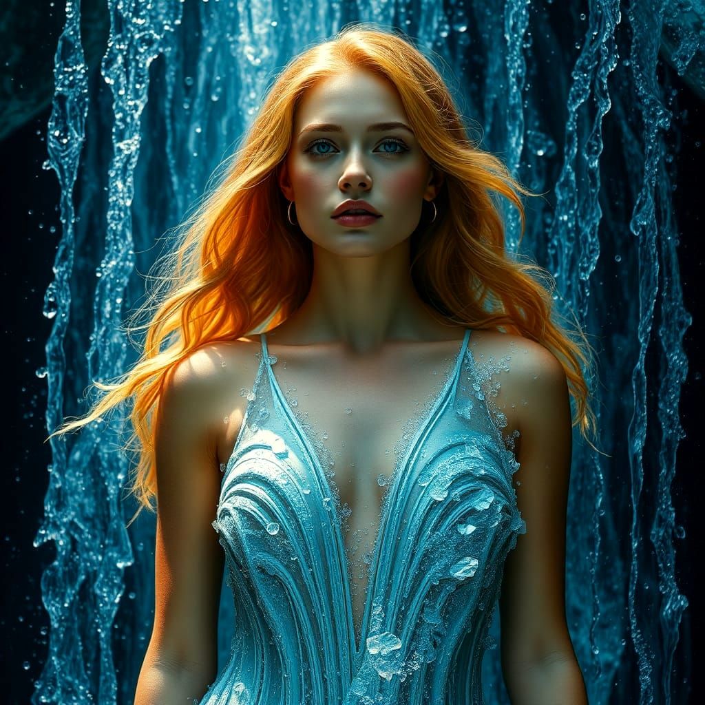 Waterfall Woman Portrait in Hyperdetailed Digital Art