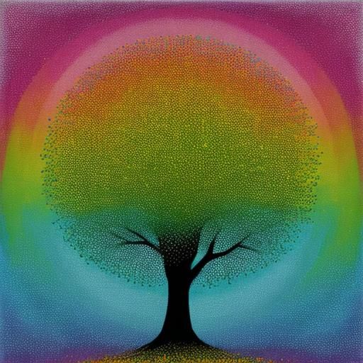Abstract Tree of Colorful Dots: Fine Detail Art