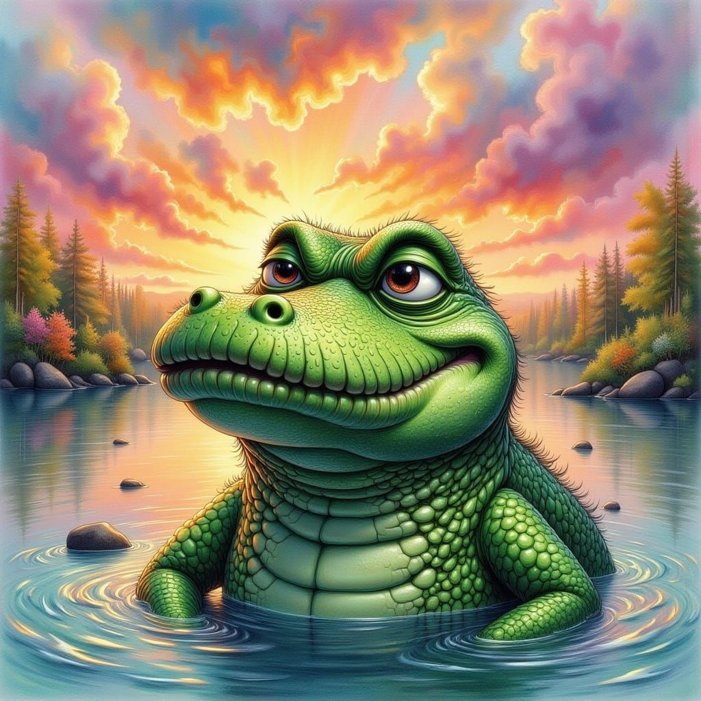 Whimsical Crocodile's Sunset Whimsy