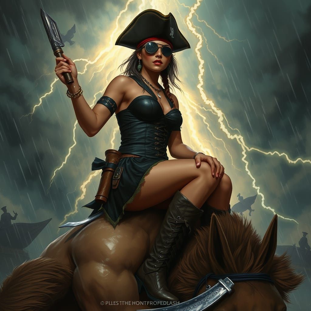 Latina Pirate in Storm, Digital Painting