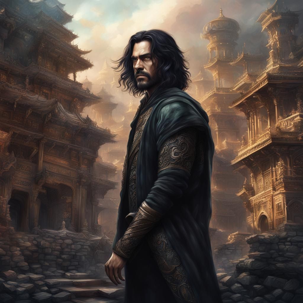 Woman with Black Hair in Watercolor Painting