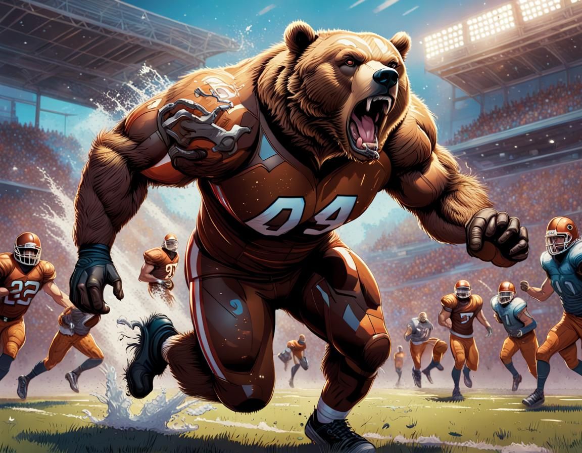 Muscular Bear in Football Gear Splash Art
