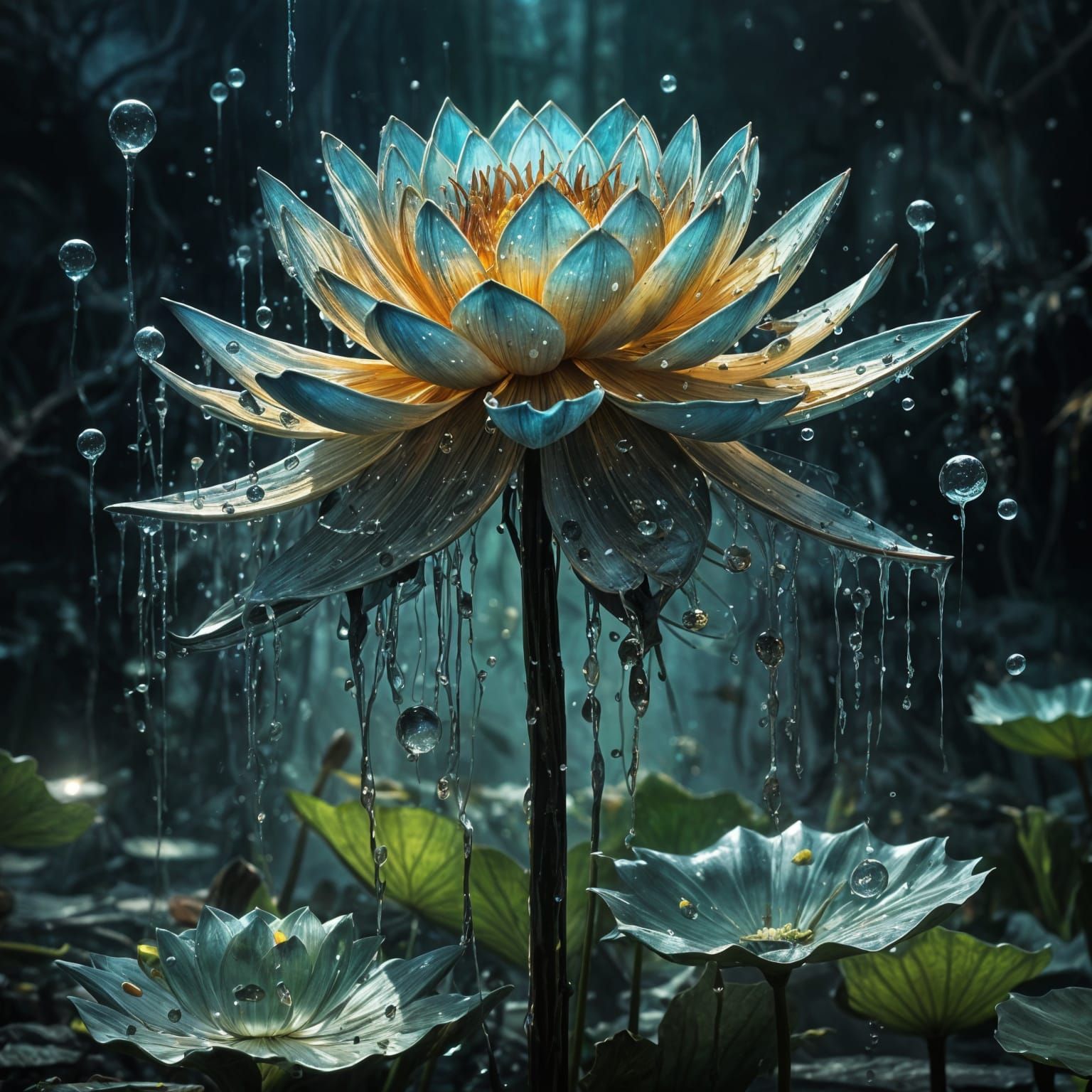 Surreal Lotus Blossom Radiates Magical Energy in a Cosmic Gl...