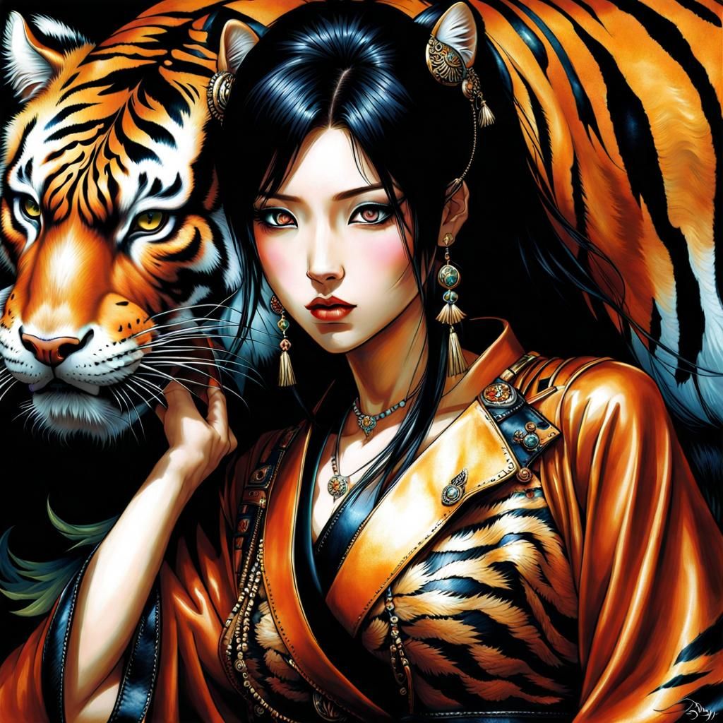 Japanese Woman in Tiger Leather: Gothic Art
