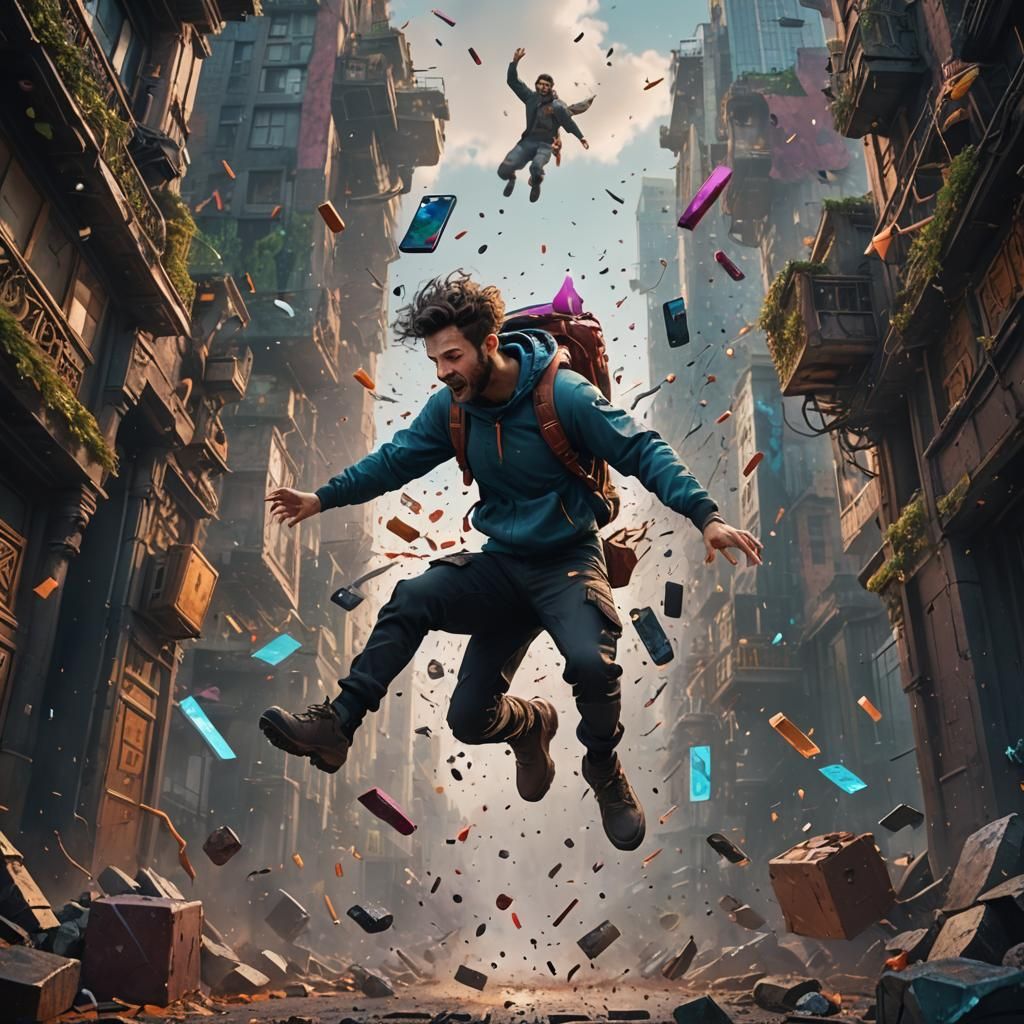 Man Leaping from Smartphone Screen: Fantasy Concept Art