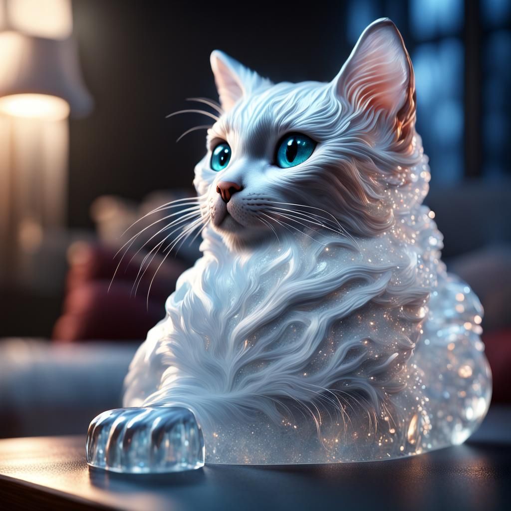Icy Cat in Living Room: Photorealistic CGI Art