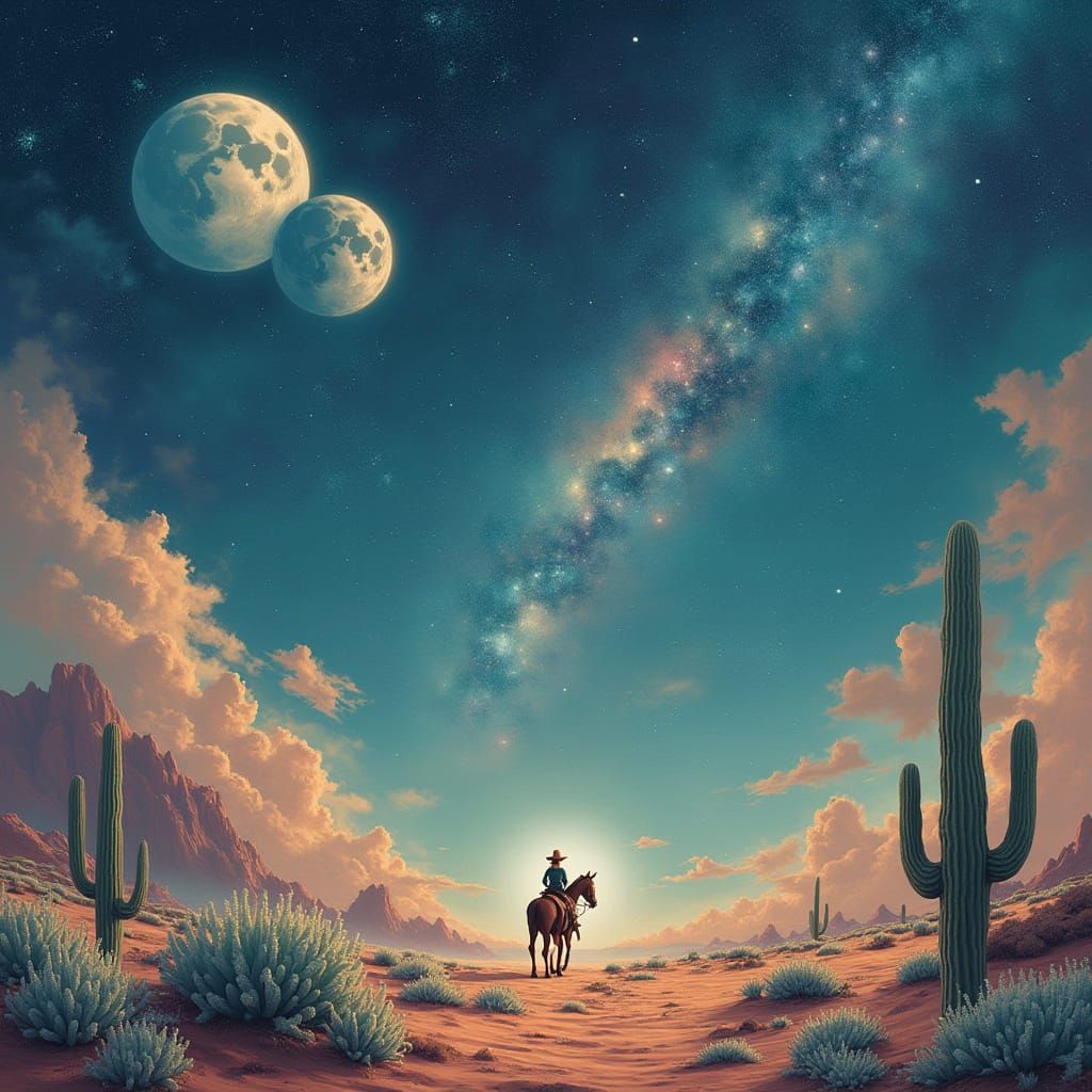 Cowgirl Rides Celestial Steed Through Nebula Dreamscape