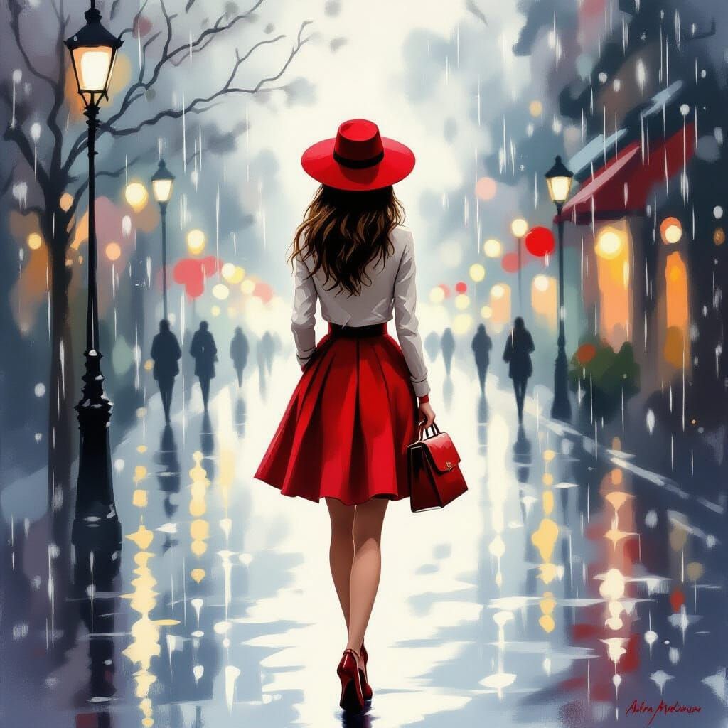 Ethereal Impressionist Painting of a Woman in Red