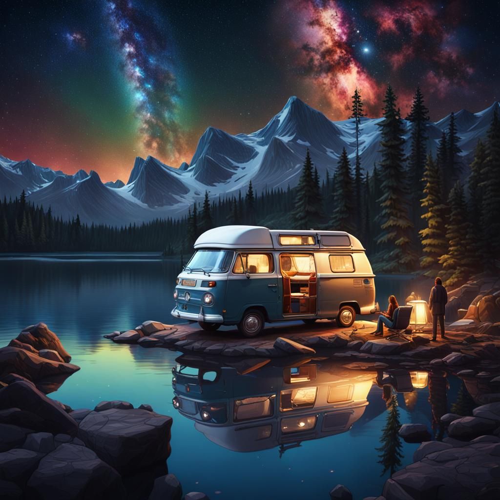 Campervan Under the Stars: Fantasy Concept Art