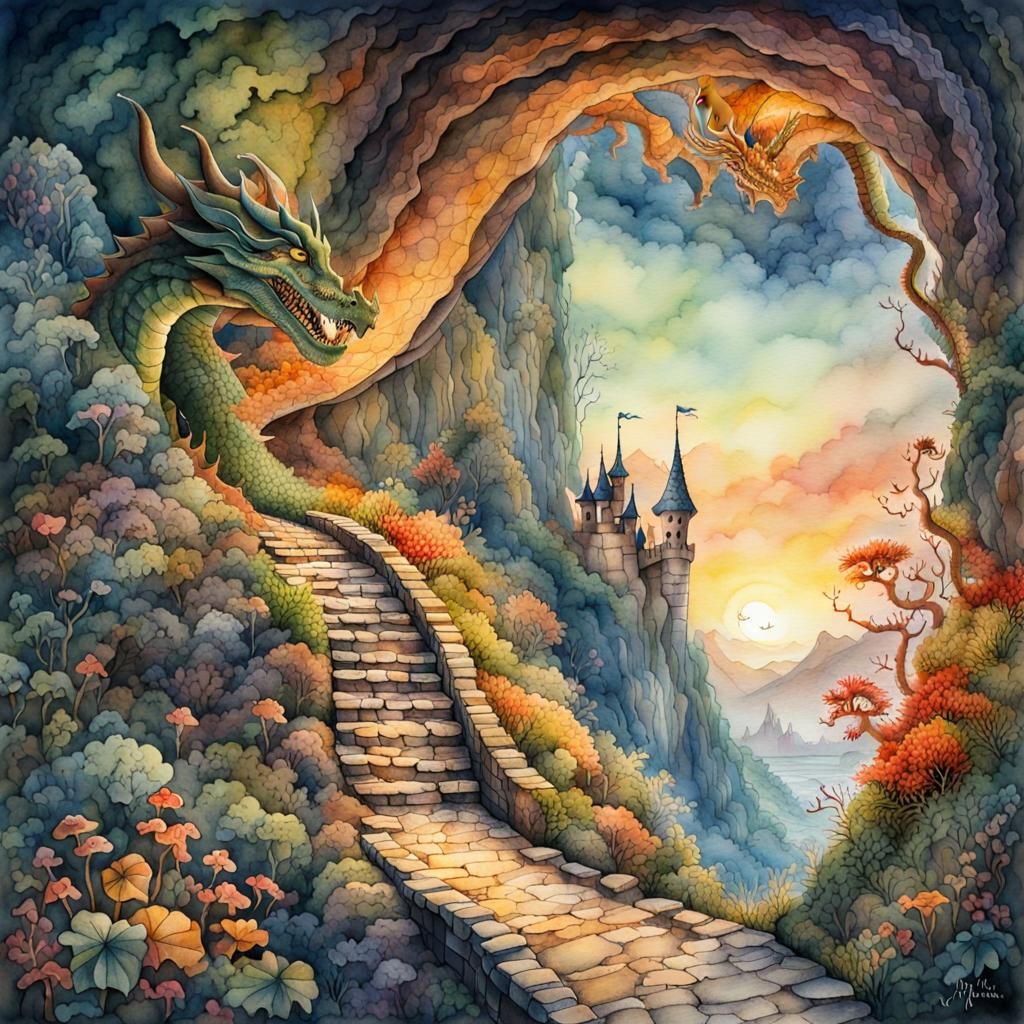 Watercolor Path to Dragon's Lair Illustration