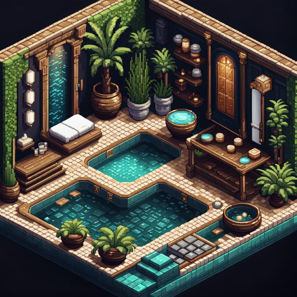 8-bit Pixel Art of a Luxurious Tiny Spa