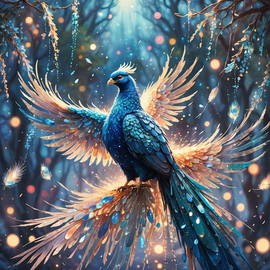 Blue Phoenix in Dreamy, Glowing Digital Art