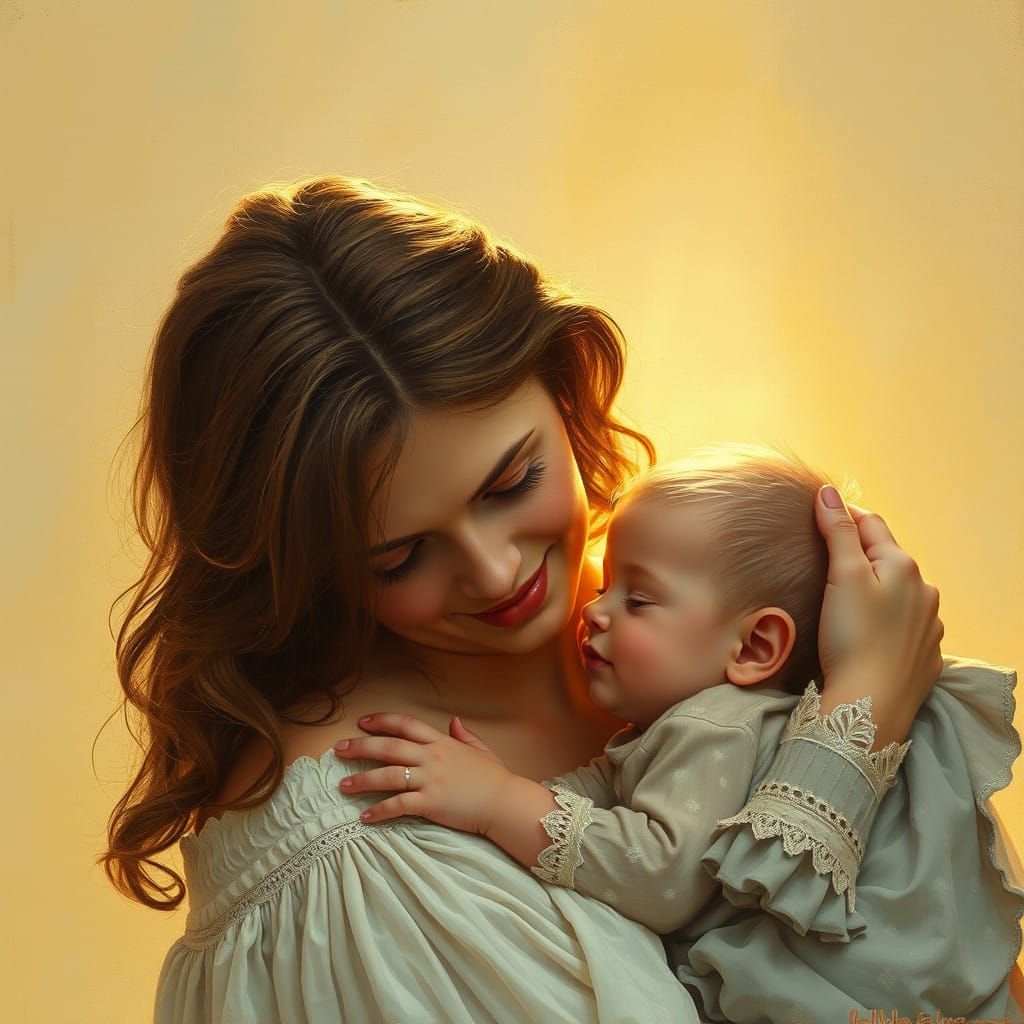 Tender Motherly Devotion in Soft Golden Light
