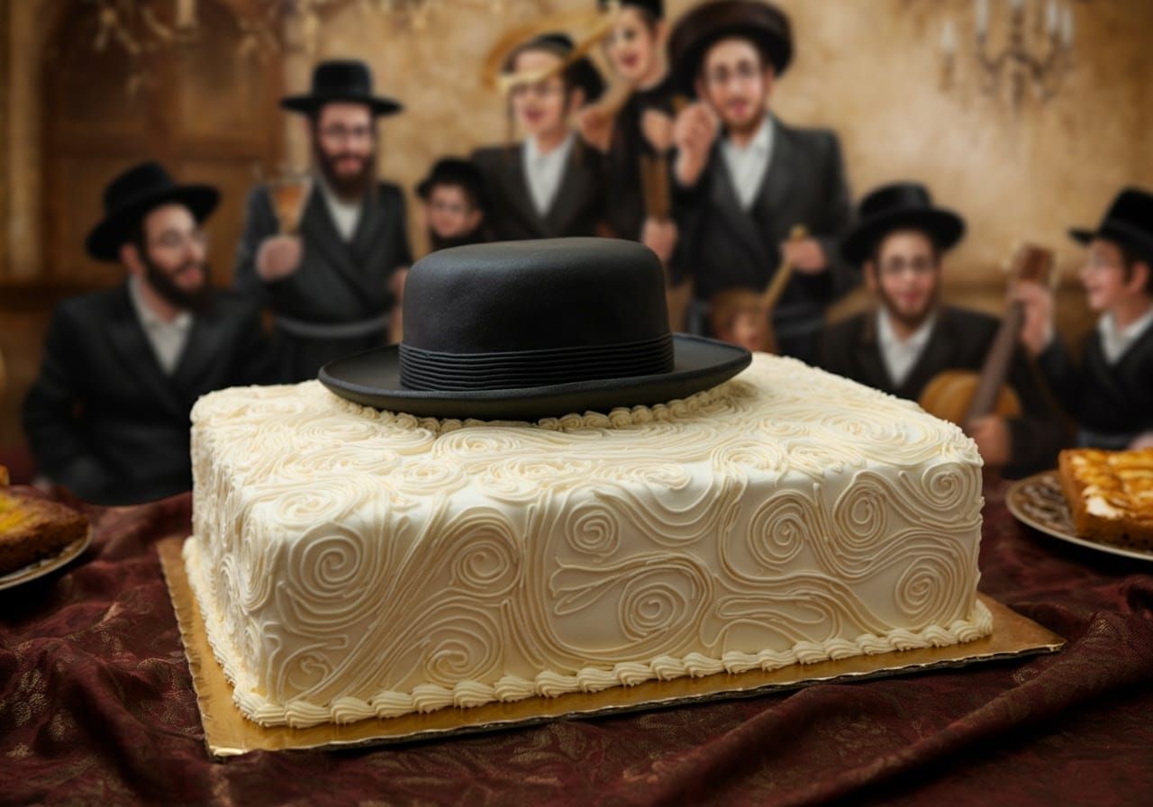 Traditional Hasidic Shtreimel Cake in Folk-Art Realism Style