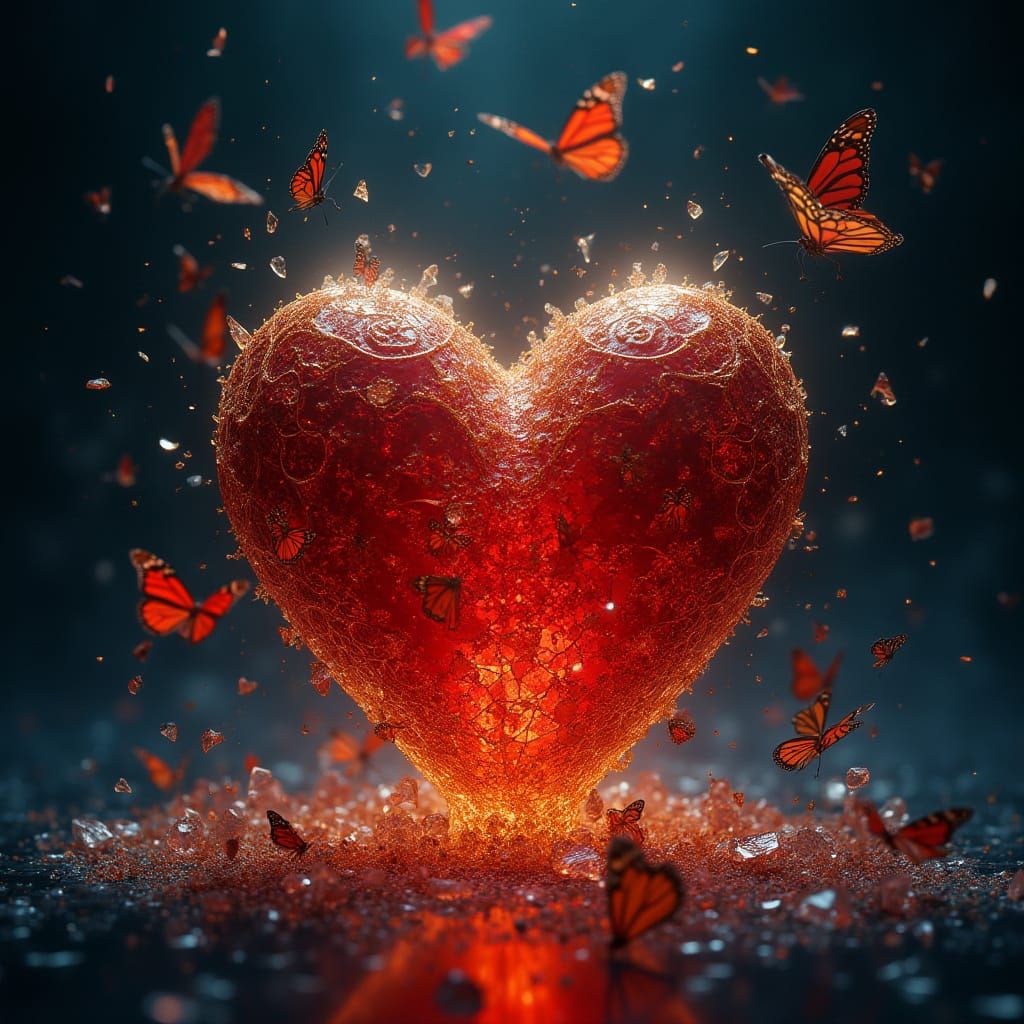 Ethereal Glass Heart Radiates Vibrant Halo Glow