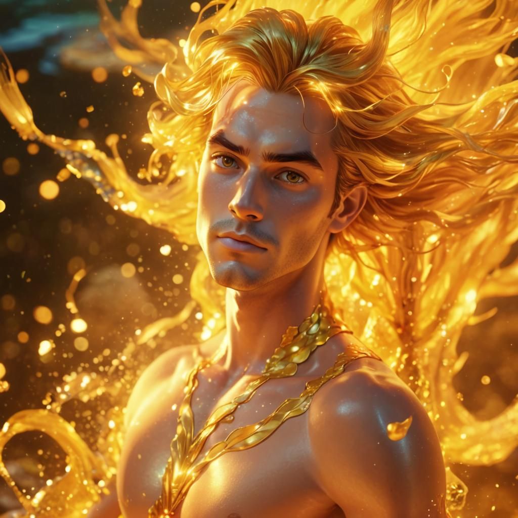 Anime Merman with Golden Eyes in Digital Art