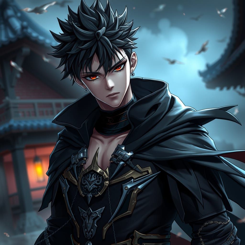 Brooding Anime Character in Dark Fantasy Style