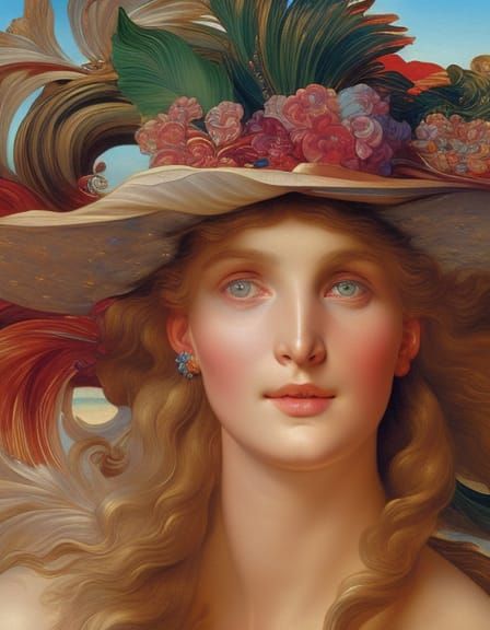 Beach Party Girl in Art Nouveau Style