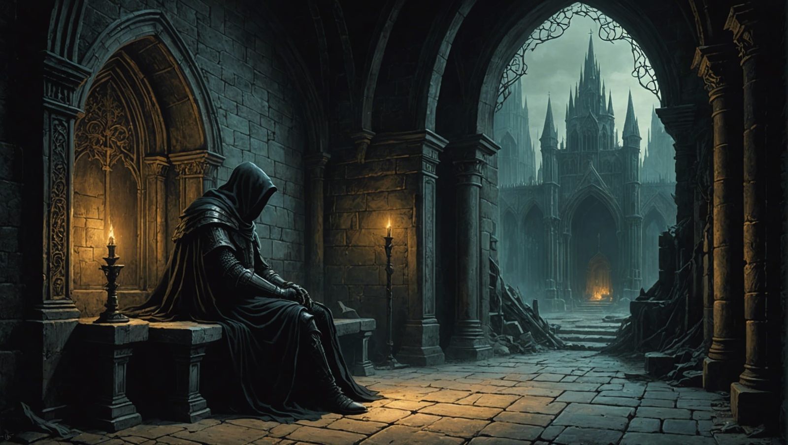 Hooded Knight in Gothic Dark Souls Style