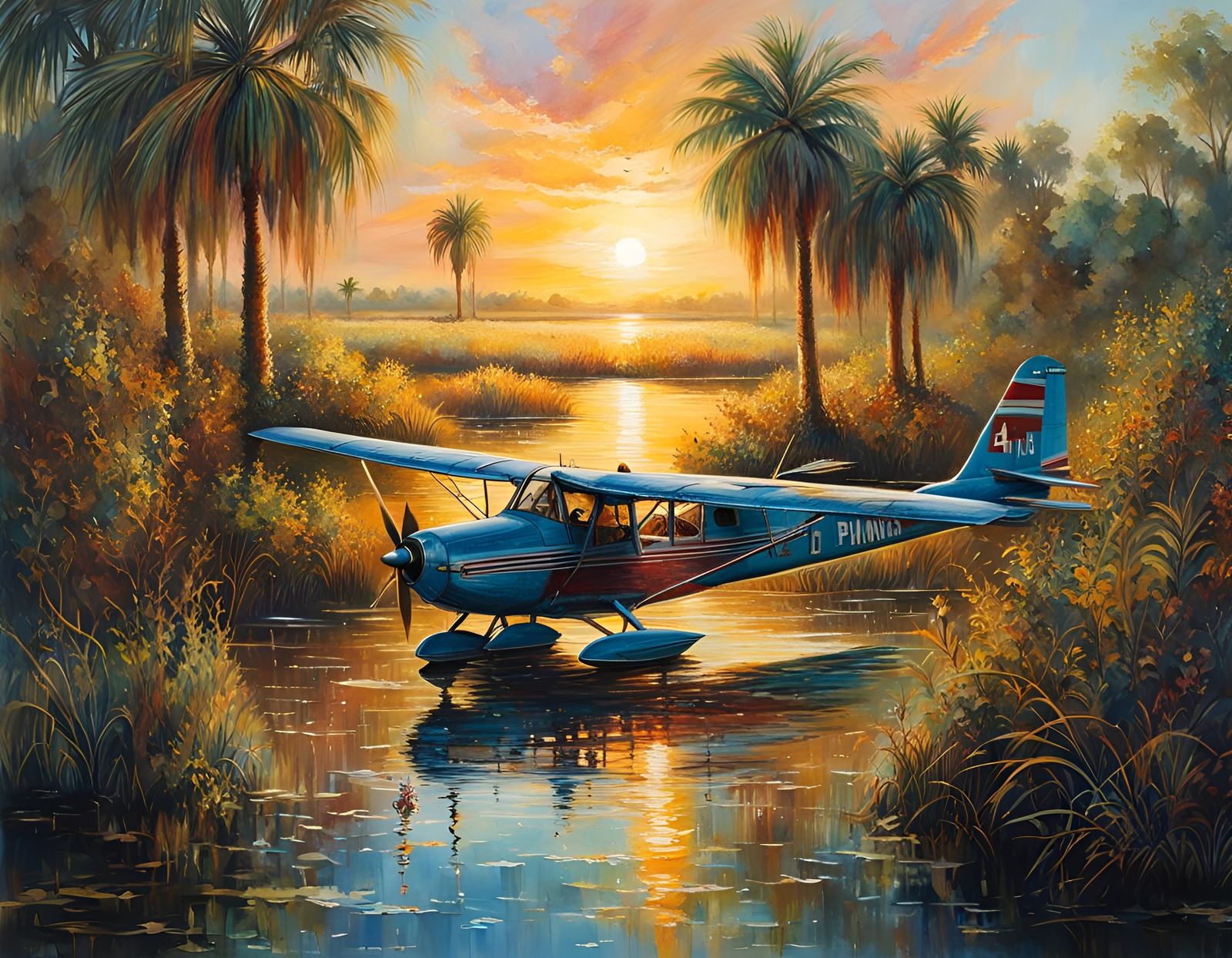 Everglades Plane Water Landing in Splash Art Style