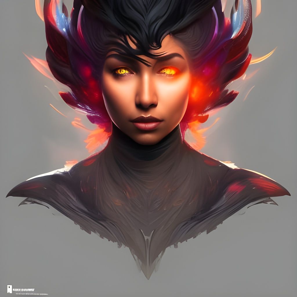 Detailed Black Phoenix Portrait in Art Nouveau Style