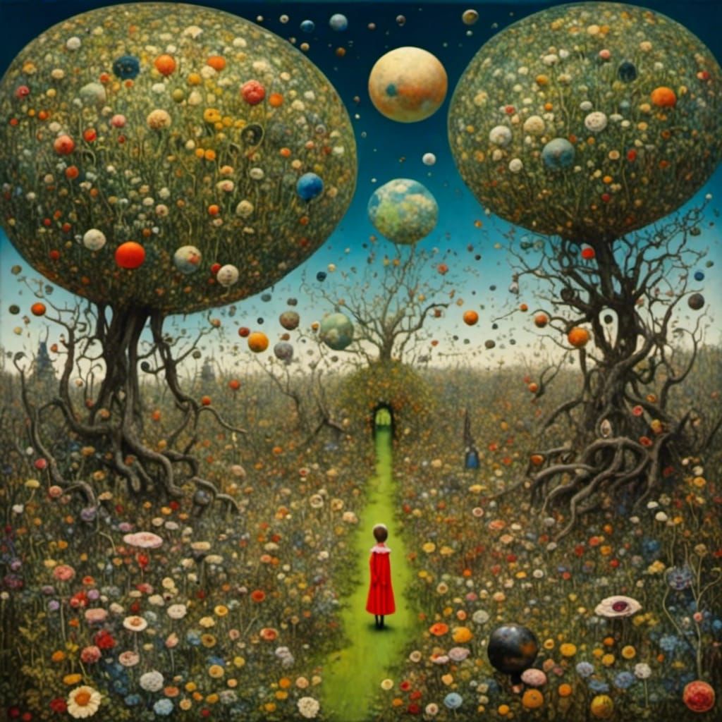 Patchwork Dolls in Exotic Alien Landscape: Naive Art