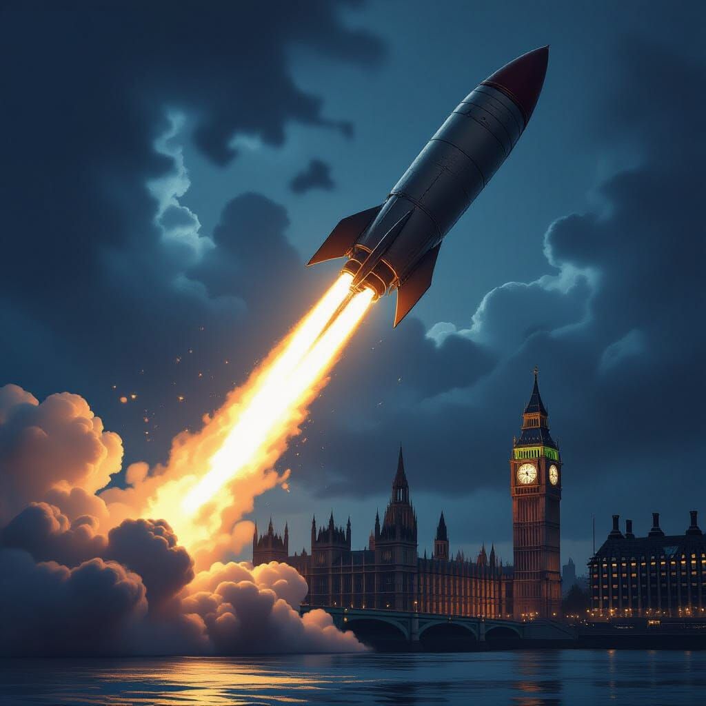 V2 Rocket Attacks London Houses of Parliament in WWII Style