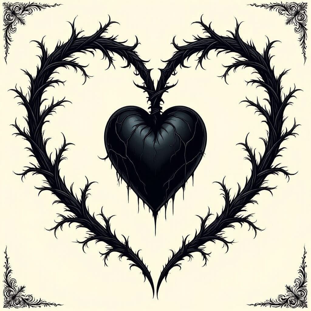 Ominous Black Heart in Gothic Industrial Style