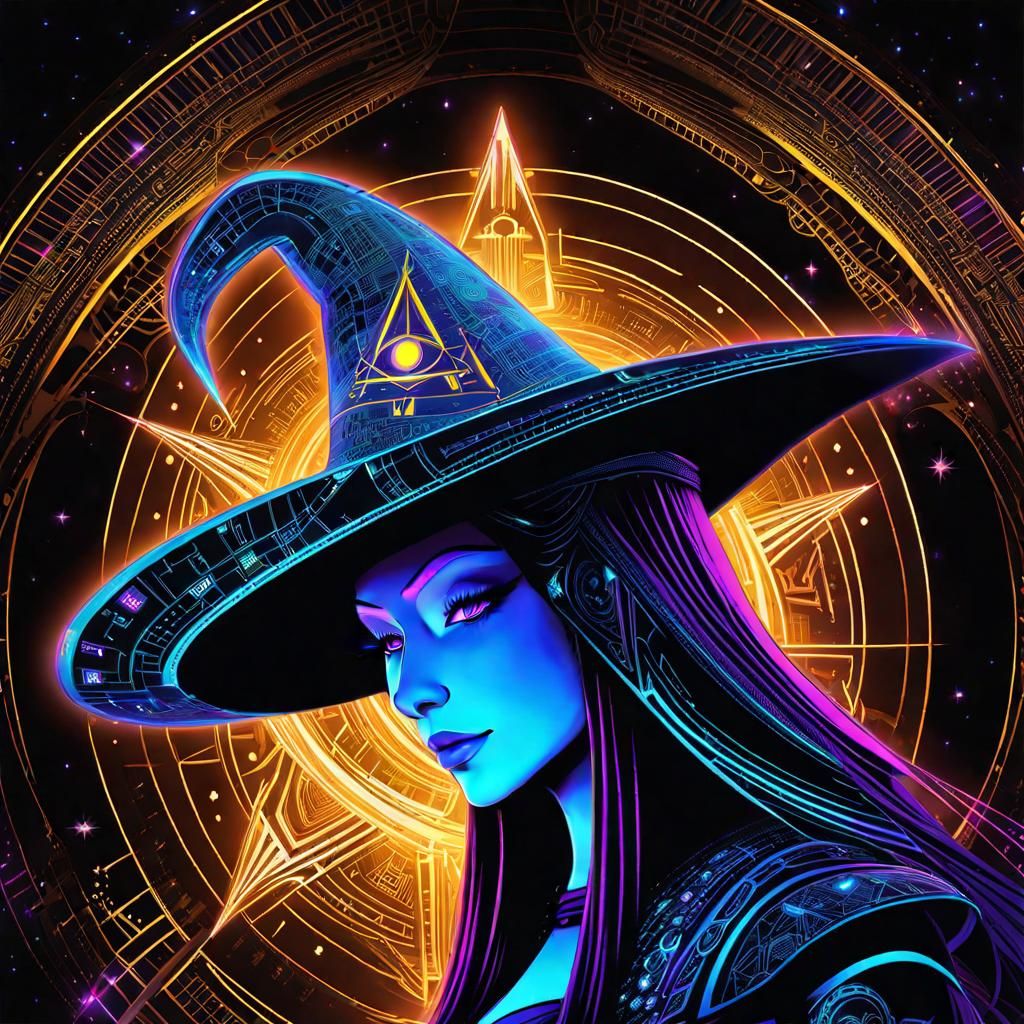 Luminous Scholar Witch with Cybertronic Glow