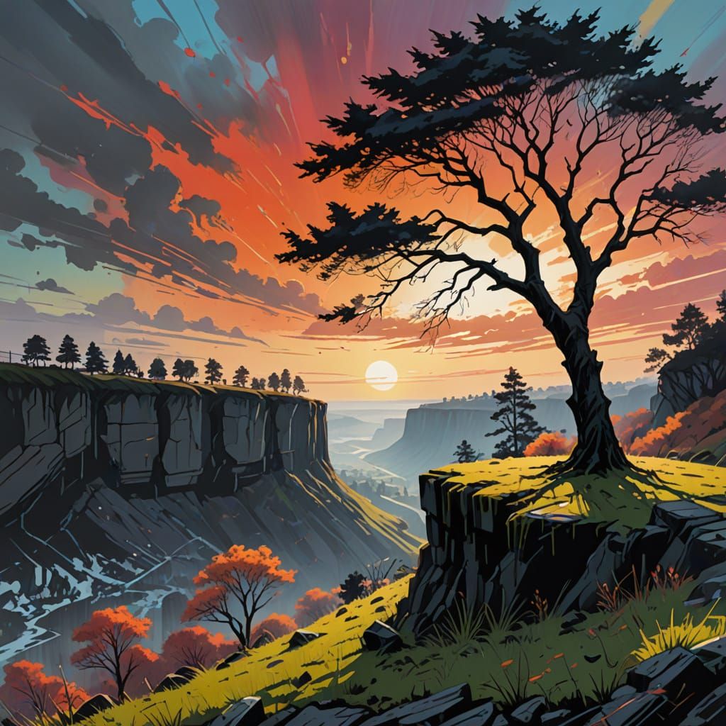 Wind-Torn Cliff Edge in Graffiti Art Style