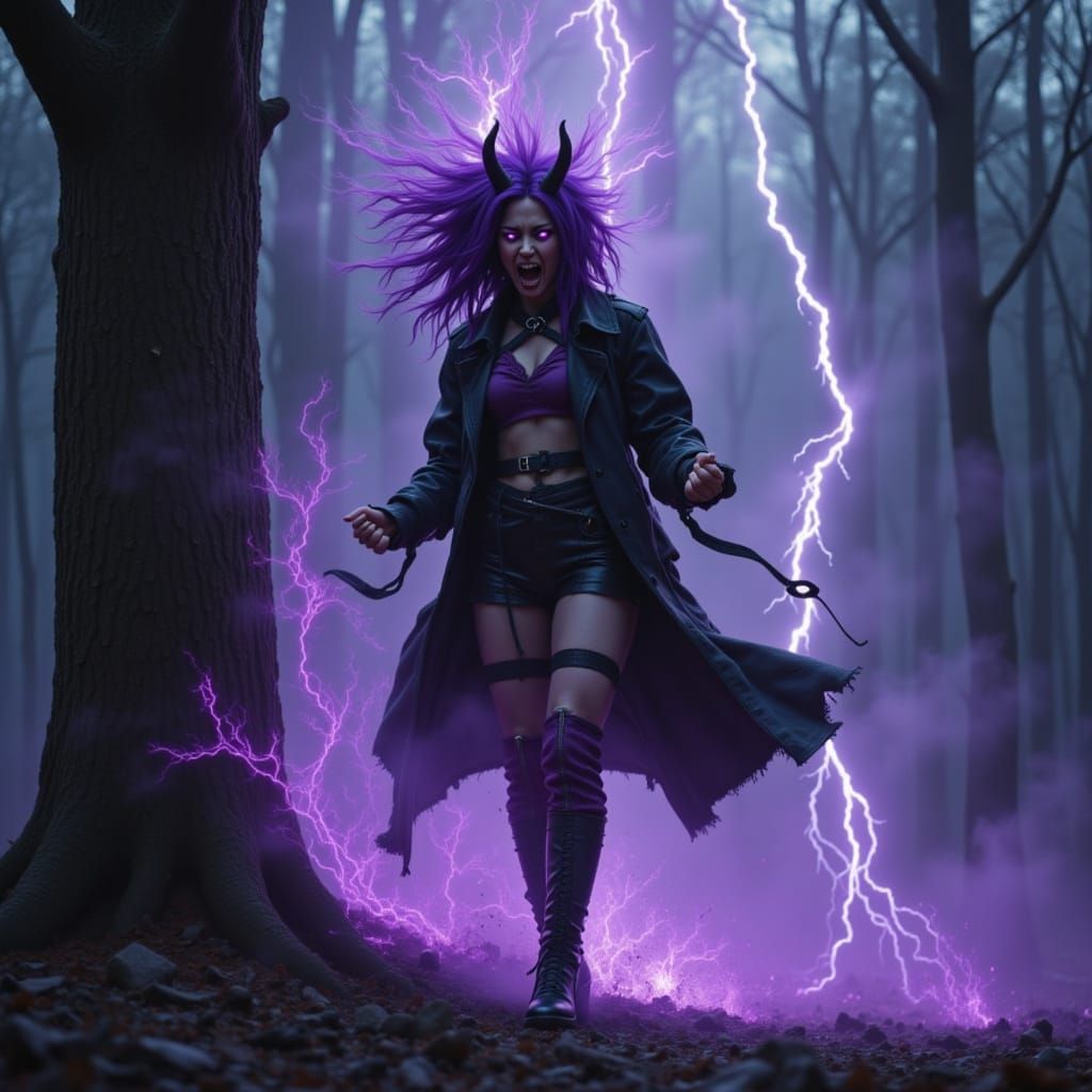 Punk Lady Screaming Amidst Fiery Destruction