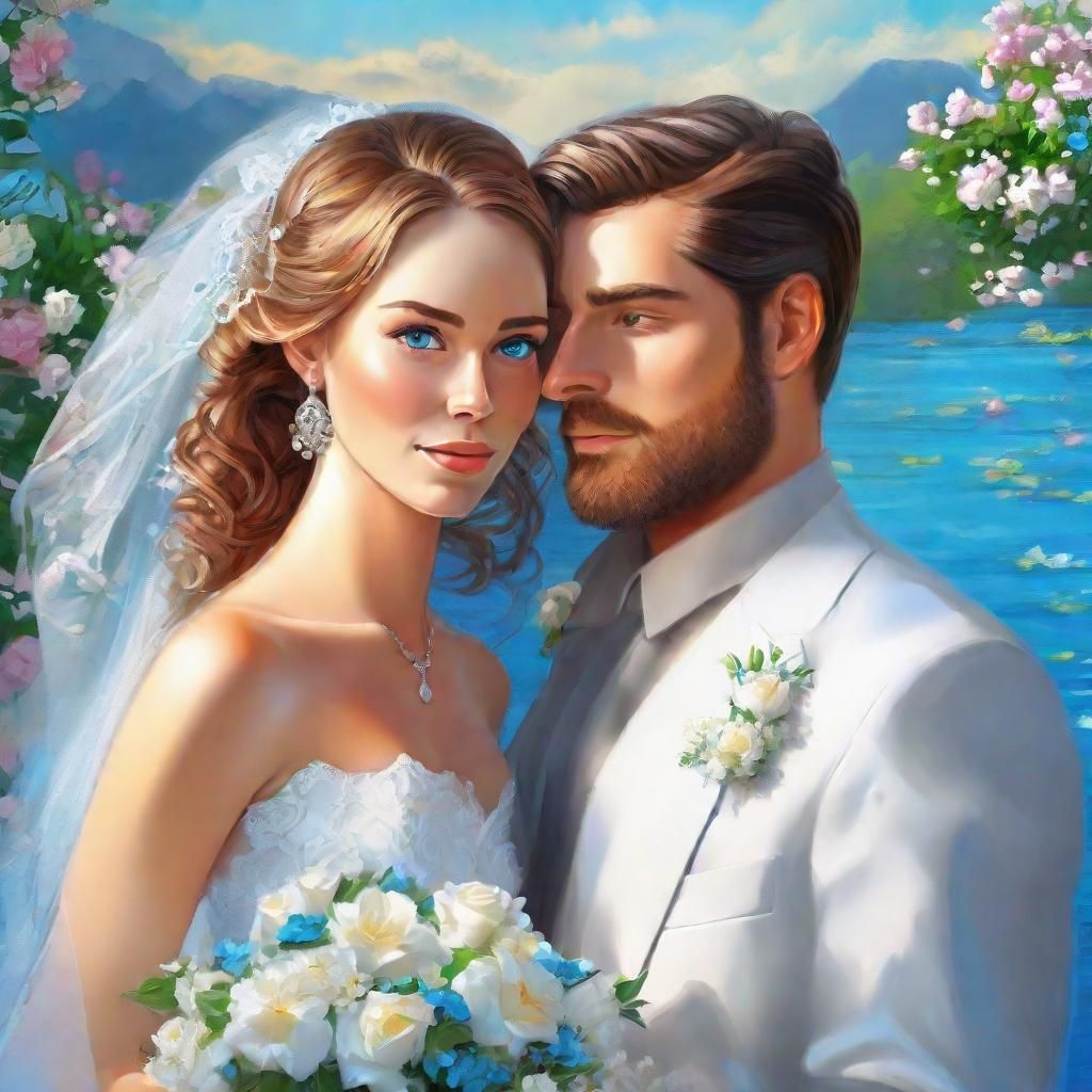 Romantic Couple in Wedding Dresses: Cartoon Style
